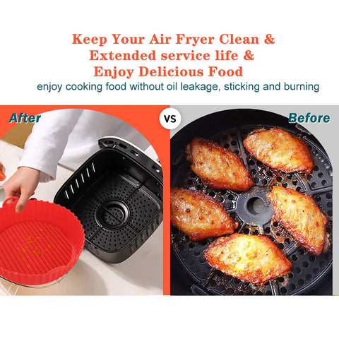 2 Pack Silicone Air Fryer Liners Set 7.28 Inch And 8.27 Inch Reusable Basket Liners For 2 To 5 Qt And 4 To 7 Qt Air Fryers Nonstick