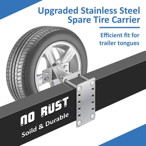 Stainless Steel Spare Tire Carrier For Trailers, Heavy Duty Tire Mount Bracket, weatherproof and rust resistant, mounted on trailer tongue