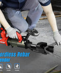 Loschen Cordless Electric Rebar Bender For DIY Pros. Hydraulic handheld tool bending 3/4 inch steel rebar on site.