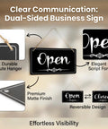 Double Sided Open Sign With Rope For Biz Hours Open Closed Sign 11 By 6.1 Inch Easy Flip Display showcasing features