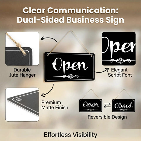 Double Sided Open Sign With Rope For Biz Hours Open Closed Sign 11 By 6.1 Inch Easy Flip Display showcasing features