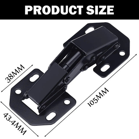 Image showing dimensions of 10 Pack Hidden Cabinet Hinges Surface Mount No Pre Drill 110 Degree Heavy Duty Black for frameless doors.