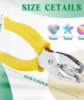 Three Piece Hole Punch Set With Round Heart And Star Shapes For One Quarter Inch And Three Sixteenth Inch Holes, yellow handle