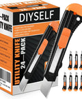 24 Pack Box Cutters With 18mm Snap Off Pro Grade Blades, Retractable Utility Knife Set for warehouse and crafts display