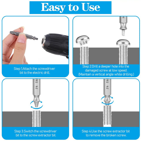 Four-step guide to using Five Piece Screw Extractor Set For Damaged Stripped Screws Removal Tools Kit With Easy Drill Bit Helpers