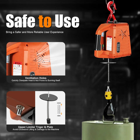 NOLANTISI orange electric hoist winch with 2200LBS, 38ft rope, 110V, wired and wireless remote