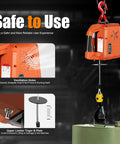 Heavy Duty Electric Hoist Winch With Wired Remote 1100 Lbs showing ventilation holes and upper limiter for safety.