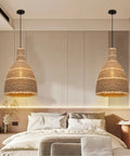 One Light Farmhouse Pendant Light In Natural Rattan And Seagrass, Hanging Ceiling Lamp for Bedroom with Cozy Rustic Vibe