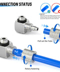Installation diagram of Elbow Quick Release Fittings 4mm Tube OD M5 Thread Copper Locking Pneumatic Couplings with PU tubing.