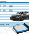 Cabin Air Filter Replacement CF10930 For Subaru Crosstrek Forester Impreza WRX STI And XV Crosstrek with vehicle compatibility chart and filter dimensions