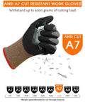 ANSI A7 Cut Resistant Gloves Set Three Pairs With Touchscreen Sandy Nitrile Coated Grips holding sharp glass