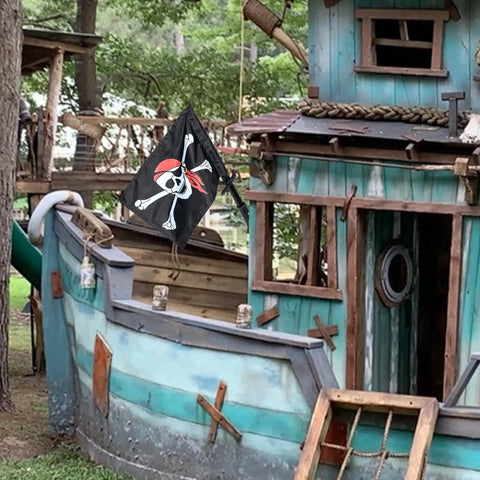 Double Sided Pirate Flag Swing Set Kit With Pole And Mounting Hardware For Backyard Adventures Ready To Mount Easy Install Outdoor Treehouse Decor 20 Inch Pole And 15.35 By 10.6 Inch Flag Made Of 200D Polyester