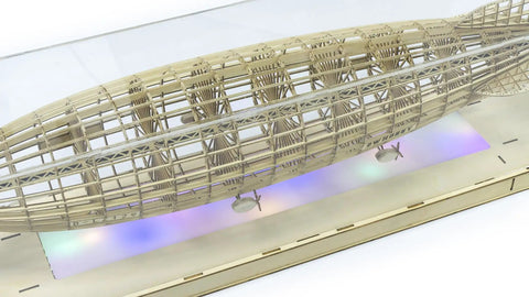 1:453 Scale Hindenburg Zeppelin Wooden 3D Puzzle Model With Wooden Light Box And Acrylic Dust Shield, 540mm Long Display Kit