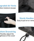 Close-up of 48 Inch Outdoor Sink Cover for Feasto and Cuisinart CGWM-090 CGWM-094 showing air vents, sturdy handles, and drawstring