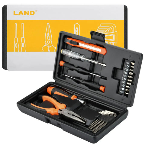 22 Piece Must Have Home Repair Tool Kit With Portable Toolbox For DIY, Home, Garage And Dorm Use, Includes Pliers, Utility Knife