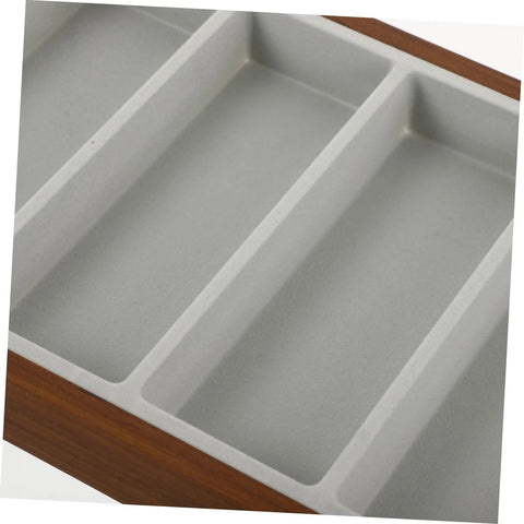 Slick Wooden Sunglasses Display Plate featuring seven grid slots, showing soft lining and clean lines for eyeglasses organization.