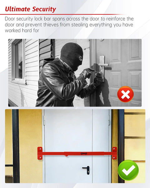 Heavy Duty Adjustable Door Security Bar For Outswing Doors 32 To 42 Inches Anti Theft Barricade Lock in use