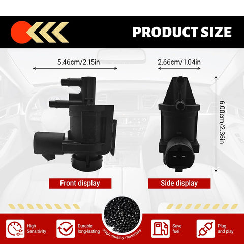 4x4 vacuum locking hub actuator, black plastic; front and side views for Ford F-series trucks.