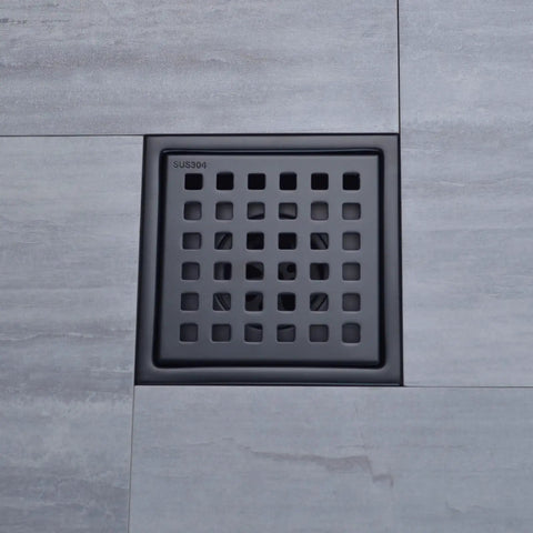 Matte Black 4 And A Quarter Inch Round Shower Drain Grate With Adjustable Threaded Base Flange Built To Last Fits Two Or Three Inch Drain Pipes Stainless Steel Grate ABS Flange Heavy Duty Construction
