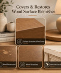 Straight Up Tough Wood Repair Paste With Crack Lock Formula And Easy Glide Blend Sticks For No Stress Furniture Fixing And Lasting Surface Renewal Collection Kit showing wood blemishes and repairs.