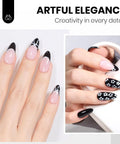 Black And White Gel Nail Polish Set 2 x 15ml HEMA Free Monochrome nail art with floral patterns and French tips