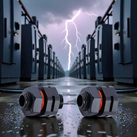 Two Pack IP68 Industrial Breather Vent With M12x1.5 Pressure Equalization Valve against stormy industrial backdrop