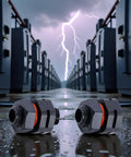 2-Pack IP68 Industrial Breather Vent M12x1.5 Pressure Equalization Valve in electrical enclosure setting, lightning in background