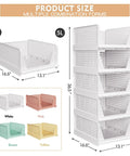 Five Pack Stackable Closet Storage Baskets Set Waterproof Foldable Organizer White stacked view dimensions