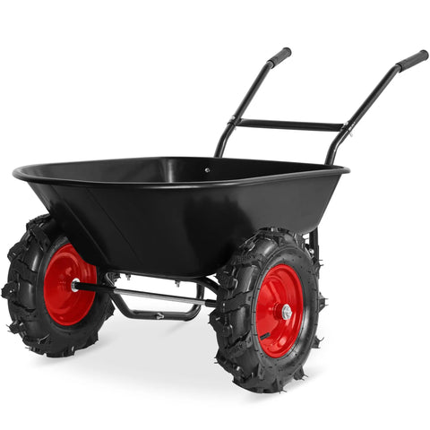 Heavy Duty Dual Wheel Workhorse Wheelbarrow Garden Cart With 500 Lb Capacity Extra Large Wheels Built In Stand Jet Black