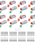 Waterproof 4 Pin Wire Connector Kit 102 PCS, 8 Sets With Stamped Terminals, Seal Plugs, and Wedge Lock, male and female connectors visible