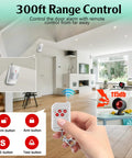 Standalone Home Office Security Alarm Kit with wireless remote, indoor sensor, and loud 115 dB siren in a modern living room.