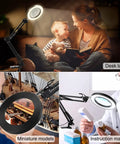 10X Magnifying Glass with Light and Stand in various settings for reading, model work, and detailed examination.