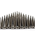 Heavy Duty Zinc Alloy Metal Spike Studs Large Screw Back Tree Nails For Leather Jacket Bag And Shoe Custom Crafts Badass Accent Hardware Top Shelf Professional Grade Distressing Rivets For Fashion Apparel Accessories 10 Piece Set arranged in a row.