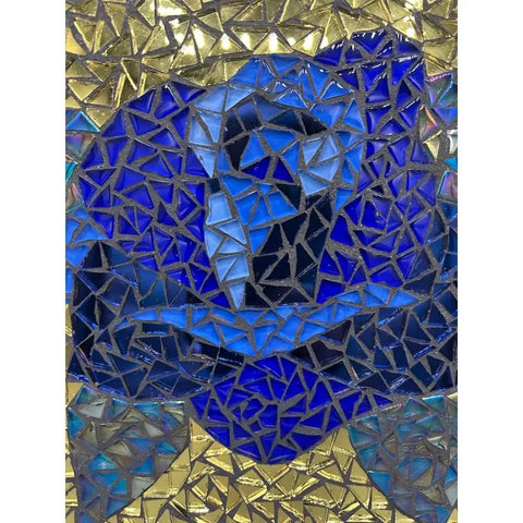 Close-up of Blue Rose Mosaic Lazy Susan 10 Inch Handmade Serving Tray With Smooth Rotating Base For Kitchen And Dining Table.