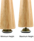 Rock Solid M10x17mm Screw Adjustable Leveling Feet 10 Piece Pack shown at minimum and maximum height with wooden finish.