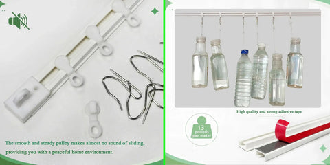Self Adhesive Curtain Track Kit No Drill Wall Mount Easy To Install Curtain Rails With Adhesive Rod For Damage Free Hanging 4 Feet 48 Inches White Finish Ideal For Quick No Drill Window Treatments, white PVC track with rollers