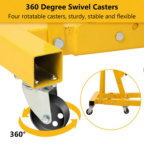 360-degree swivel casters of 2 Ton Engine Hoist Heavy Duty Folding Hydraulic Cherry Picker For Garage Workshop and Auto Repair