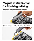 Hand using Mini Electric Screwdriver Kit With 56 Bits Three Torque Settings Auto Stop Protection LED Light Eyeglass Repair Set magnetizing bits