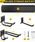 Heavy Duty 48 Inch Wall Mount Garage Tool Organizer With Adjustable Hanging Hooks dimensions and components displayed