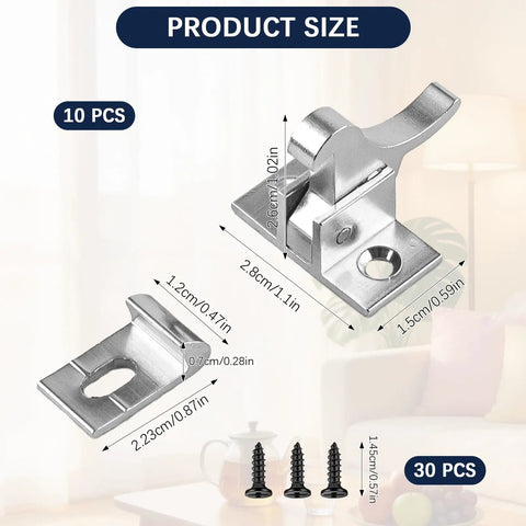 10 Pack Beefy Brass Heavy Duty Cabinet Door Latches With Mounting Screws, Elbow Latch Closet And Window Catches dimensions shown