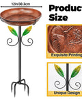 Metal Bird Bath And Feeder Stand For Outdoors, 38.8 inch detachable birdbath with hummingbird flower reliefs, vintage brown