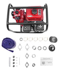 Heavy Duty Workhorse 7.5HP 212CC Gas Water Pump 2 Inch Twin Impeller High Pressure Transfer Machine with accessories.