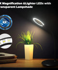 5X Rechargeable Magnifying Glass With Light And Stand showing flexible arm, illuminated LEDs, and stable base on desk