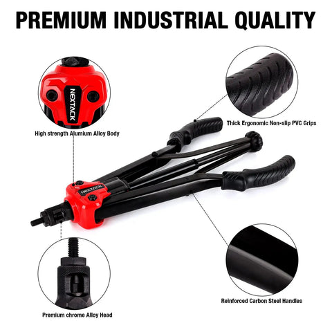 16 Inch Semi Automatic Rivet Nut Tool Kit With Quick Swap Mandrels And Sleek Portable Case showing ergonomic grips and alloy body.