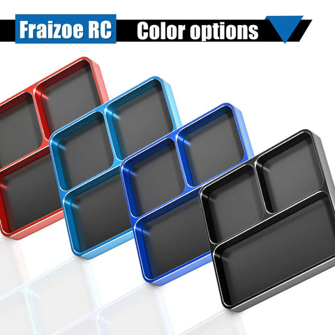 Magnetic Screw Organizer Tray for RC Models, Electronics and Phone Repair, 3 Compartment Small Parts Holder, red, blue, black color options