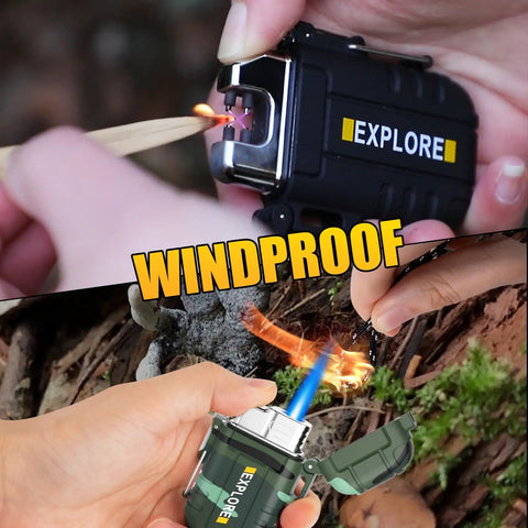 Two Pack Outdoor Lighters That Are Waterproof And Windproof USB Rechargeable with dual arc plasma tech in use outdoors.
