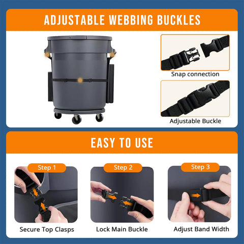 Heavy Duty Trash Can Caddy Apron For 32-55 Gallon Bins With Pro Grade Nylon Organizer And Adjustable Straps shown in use