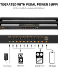 Grab-And-Go Guitar Pedalboard With Built-In Power Supply, Nine Independent Outlets Plus USB Port, Quiet, Short-Circuit Protected