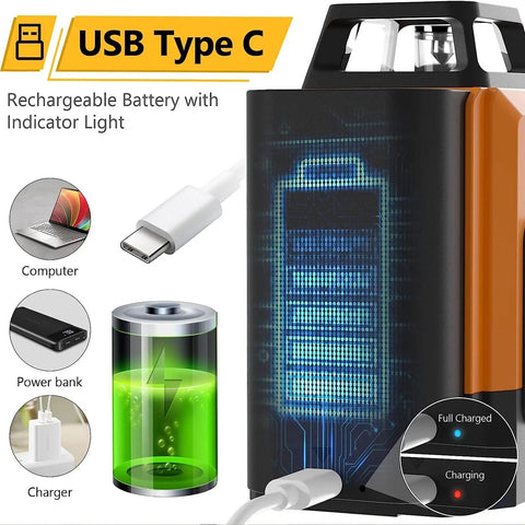 USB Type C charging feature of Self Leveling Alignment Laser Level For Construction With 8 Laser Lines, displays battery status