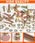 Massive 1500 Piece Metric Bolt and Nut Kit With 19 Sizes M4 To M8 12 16 20 25 30mm Bolts Grade 8.8 Yellow Zinc